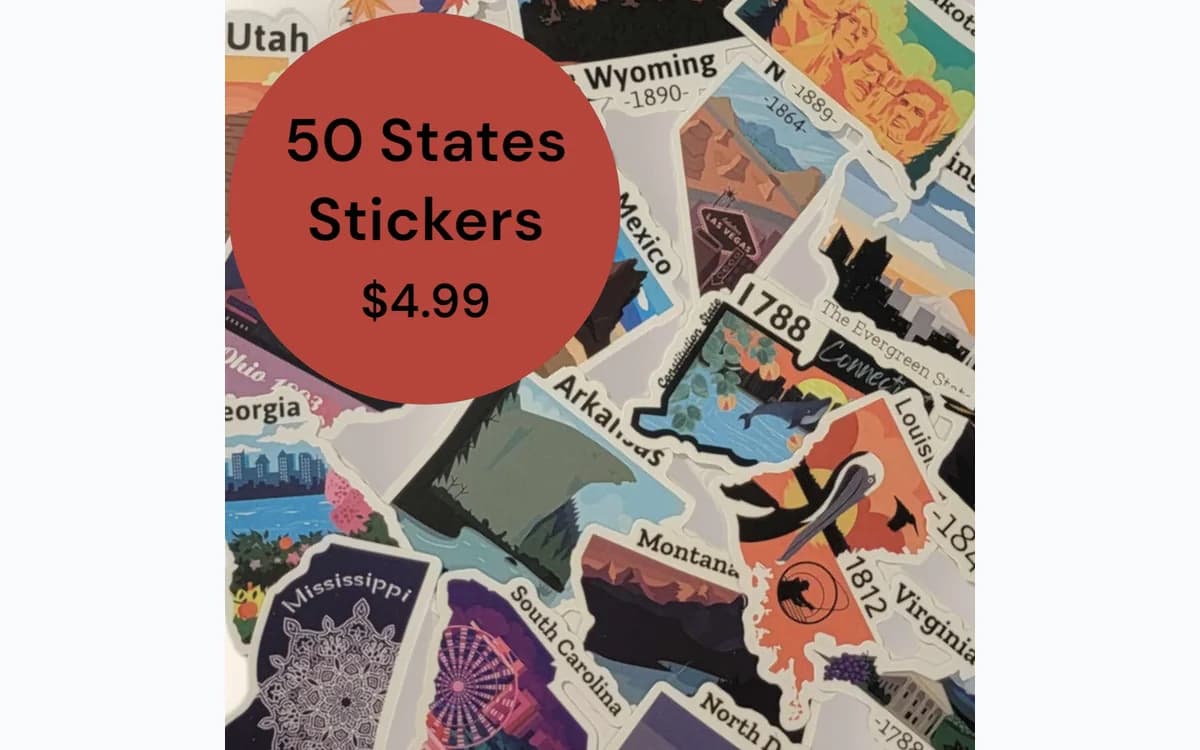 U.S. state stickers included with The Adventure Letters