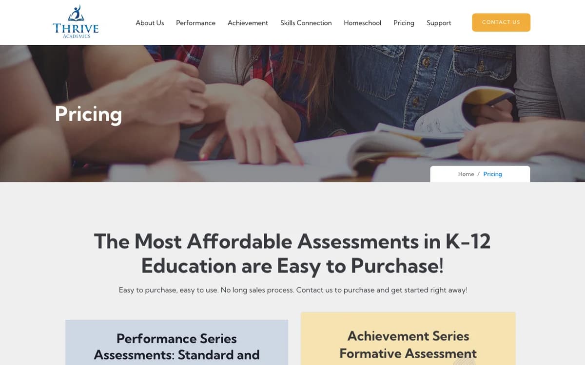 Thrive Academics assessment products and pricing