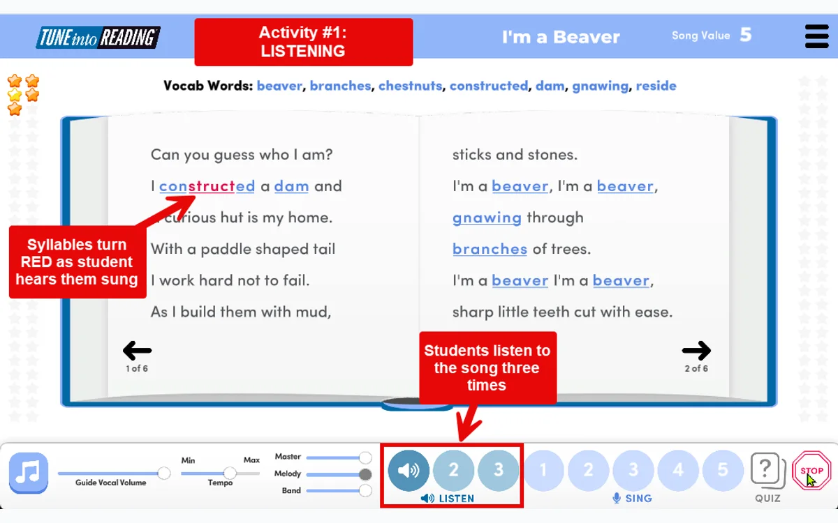 TUNE into READING listening activity