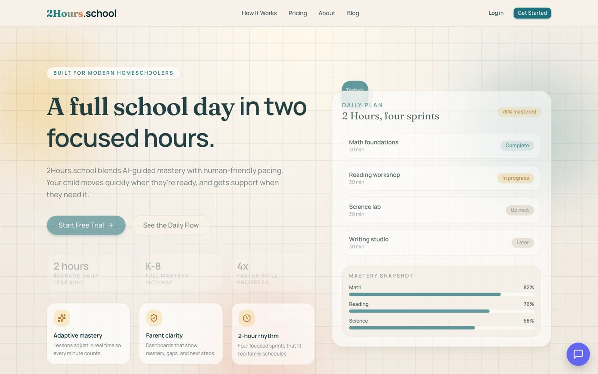 2Hours.school homeschool learning platform homepage