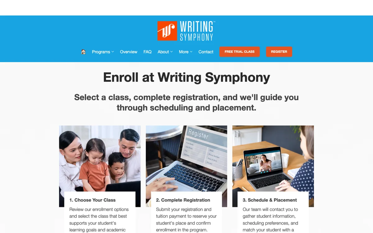 Writing Symphony grade-level live course registration and pricing